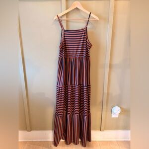 SHEIN Striped Maxi Dress Size Large Rust & Navy Tiered Dress